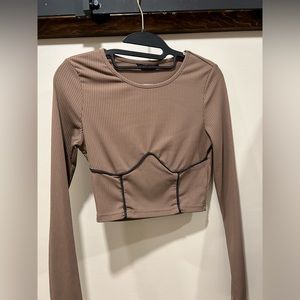 Shein Ribbed Brown Long-sleeve